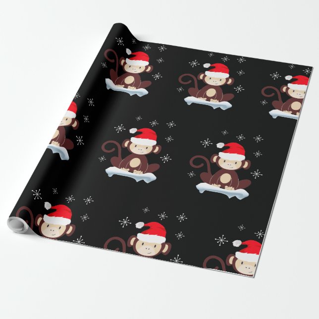 Cute-apan i snö, god jul presentpapper (Utrullad)