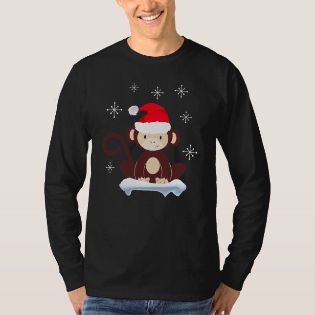 Cute-apan i snö, god jul t shirt (Framsida)