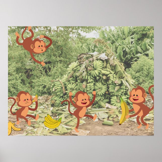 Cute apor äter bananer poster (Framsidan)