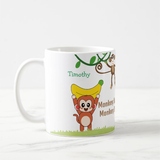 Cute-apor med eget namn för Roliga meningar Kaffemugg (Vänster)