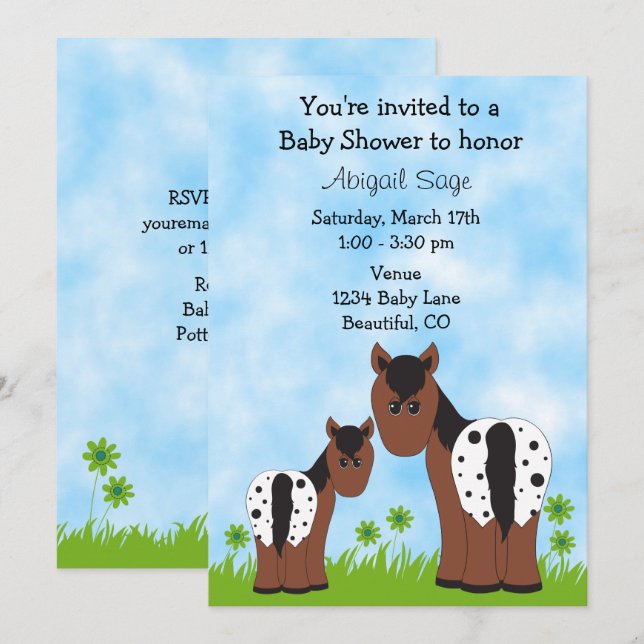 Cute Appaloosa Mare and Foal Horse Baby Shower Inbjudningar (Fram/baksida)