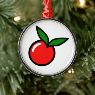 Cute Apple Cherry Red Fruit Roligt Kitchen Tecknad Julgransprydnad Metall