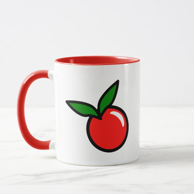 Cute Apple Cherry Red Fruit Roligt Kitchen Tecknad Mugg (Vänster)