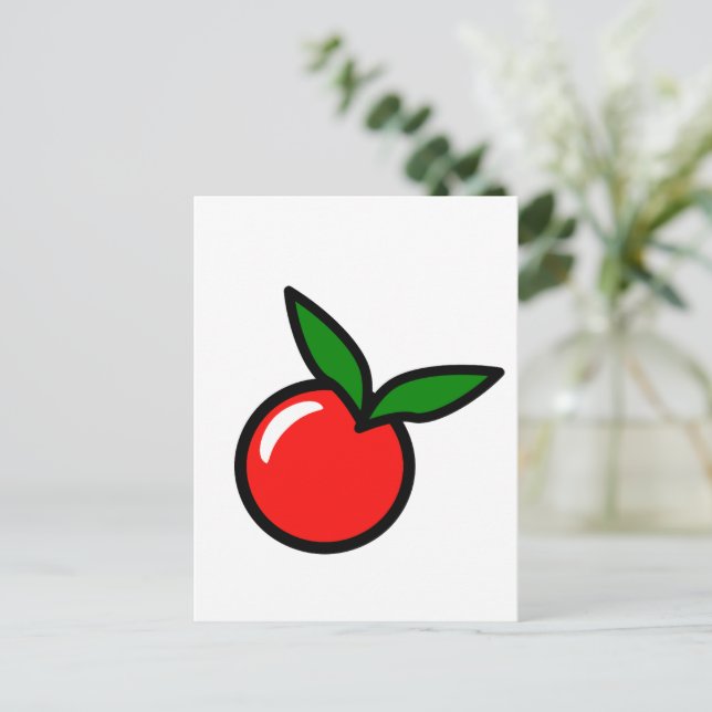 Cute Apple eller Cherry, Roligt Kitchen Fruit Teck Vykort (Stående Fram)