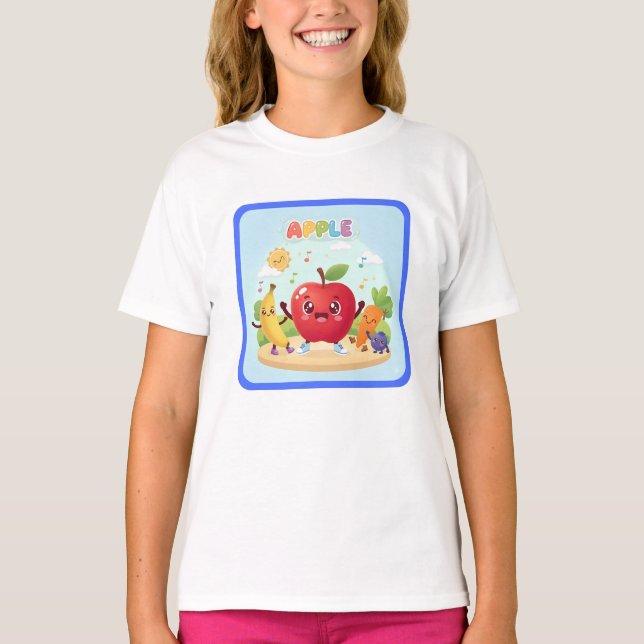 Cute Apple Friends Kids Illustration T Shirt (Framsida)
