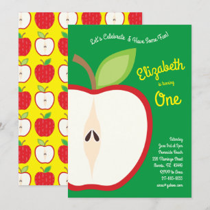 Cute Apple Fruit Kids 1:a födelsedag Party Inbjudningar