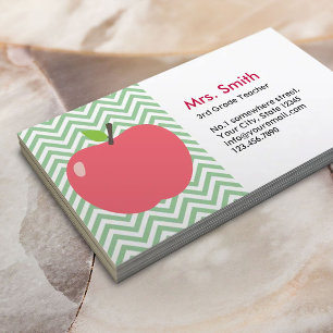 Cute Apple Grönt Chevron Lärare Affärskort Visitkort
