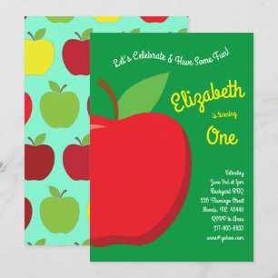 Cute Apple Kids 1:a födelsedag Party frukt Inbjudningar