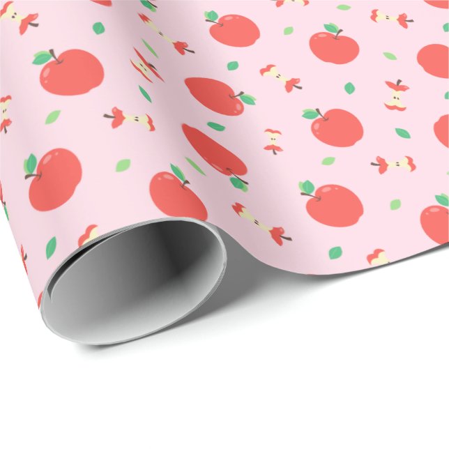 Cute Apple Mönster med Rosa bakgrund Presentpapper (Rullad Hörn)