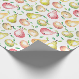 Cute Apple & Pears handdragna vita röda gröntar Presentpapper