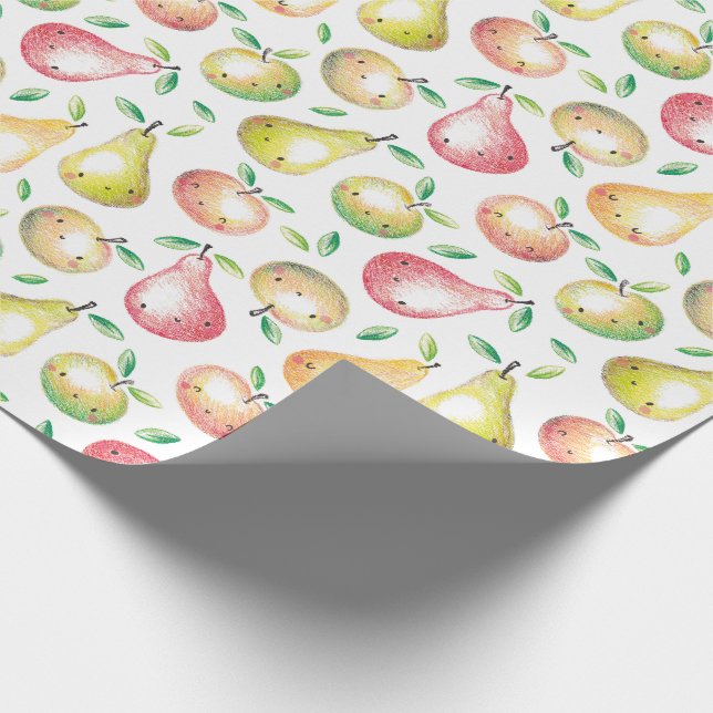 Cute Apple & Pears handdragna vita röda gröntar Presentpapper (Hörn)