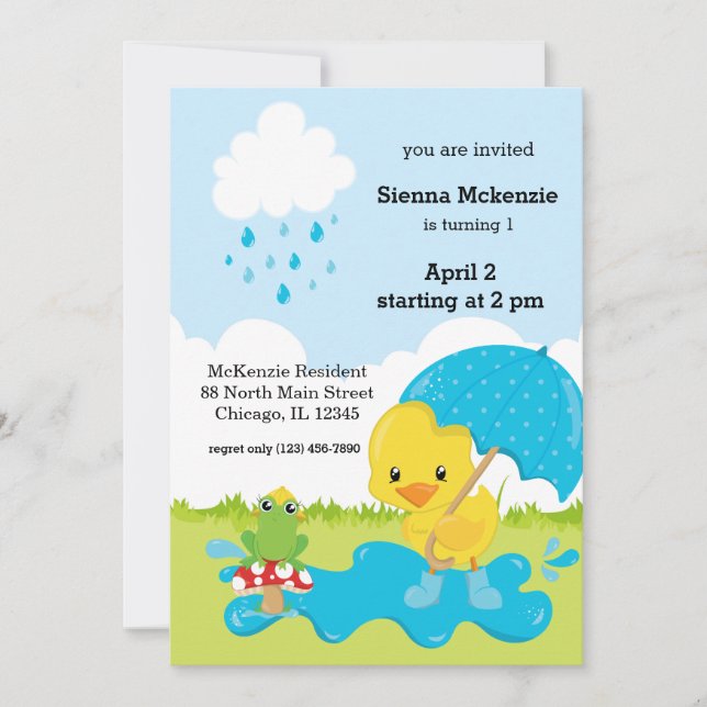 Cute April Showers Inbjudningar (Framsida)