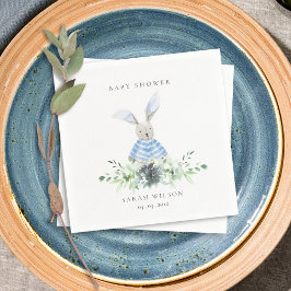Cute Aqua Blue Bunny Garden Foliage Baby Shower Pappersservett