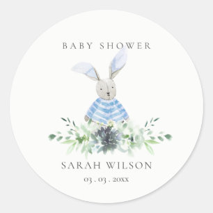 Cute Aqua Blue Bunny Garden Foliage Baby Shower Runt Klistermärke