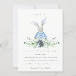 Cute Aqua Blue Bunny Garden Foliage Baby Shower Tack Kort