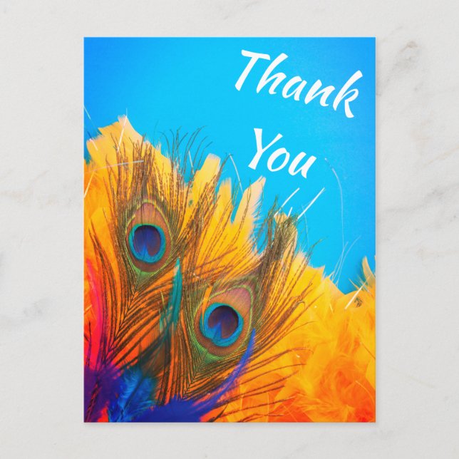 Cute Aqua Blue Elegant Peacock Feather Vykort (Framsida)