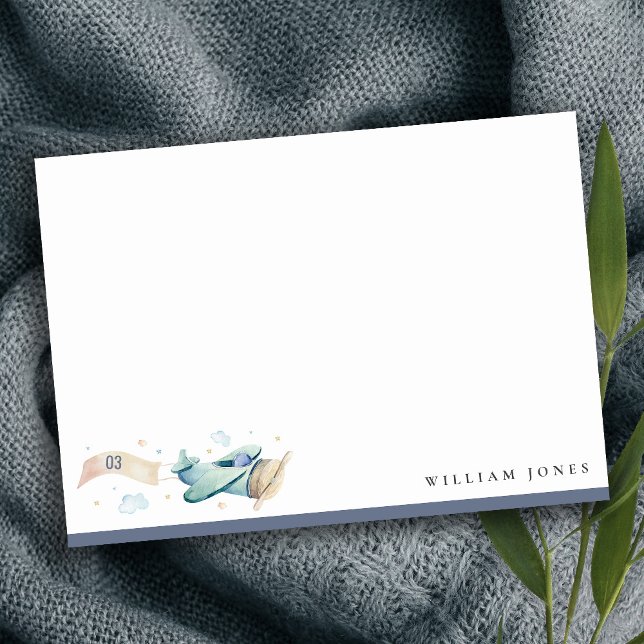 Cute Aqua Blue Grönt Biplane Cloud Heart Birday Anteckningskort (Skapare uppladdad)