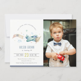 Cute Aqua Flygplan Cloud Heart Photo Birthday Inbj Tack Kort