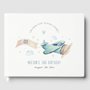 Cute Aqua Grönt Blue Flygplan Cloud Heart Birday Gästböcker