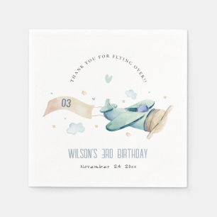 Cute Aqua Grönt Blue Flygplan Cloud Heart Birday Pappersservett