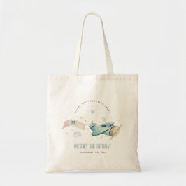 Cute Aqua Grönt Blue Flygplan Cloud Heart Birday Tygkasse