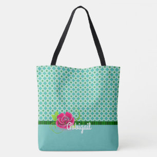Cute Aqua & Grönt Mönster Rosa ros Personlig Tygkasse