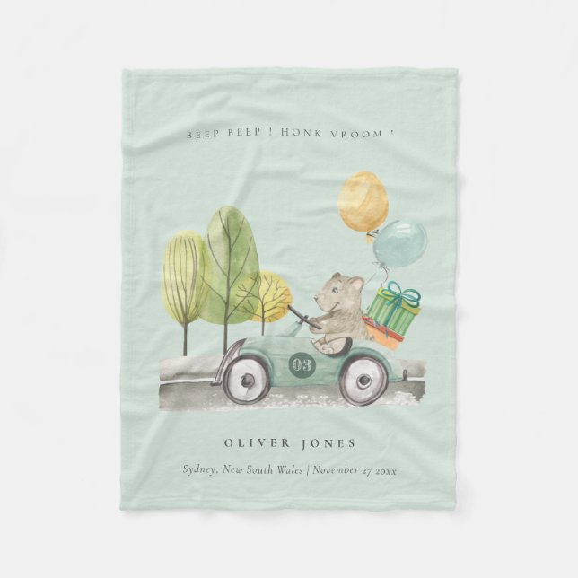 Cute Aqua Grönt Teddy Balloon Gift Party Fleecefilt (Framsidan)