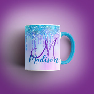Cute Aqua Lila Unicorn Glitter Drives monogram Mugg