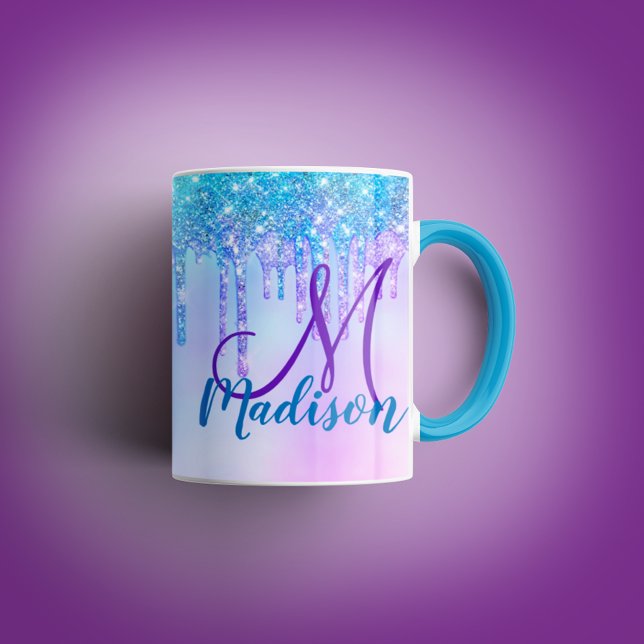 Cute Aqua Lila Unicorn Glitter Drives monogram Mugg (Skapare uppladdad)