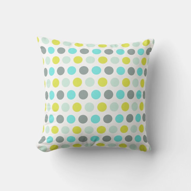 Cute Aqua Mint Blue Gult Polka Dot Mönster Kudde (Framsida)