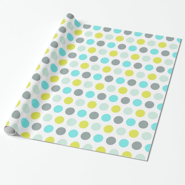 Cute Aqua Mint Blue Gult Polka Dot Mönster Presentpapper (Utrullad)