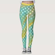 Cute Aqua och Gult Leggings med vita prickar