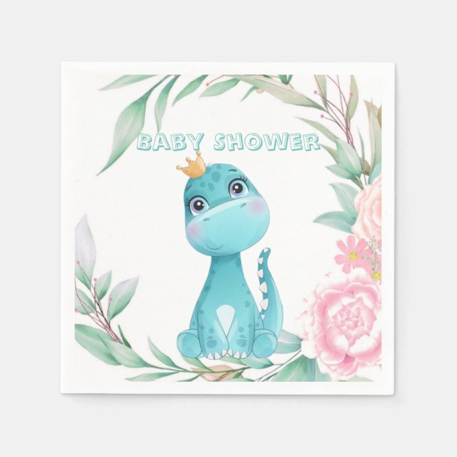 Cute Aqua Princess Dinosaur Baby Shower Pappersservett (Framsidan)