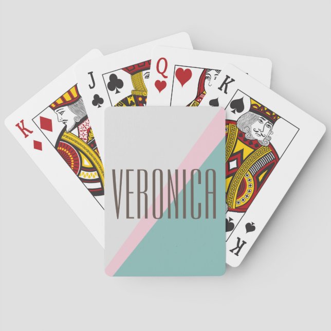 Cute Aqua Rosa Geometric Personlig Namn Chic Casinokort (Baksidan)