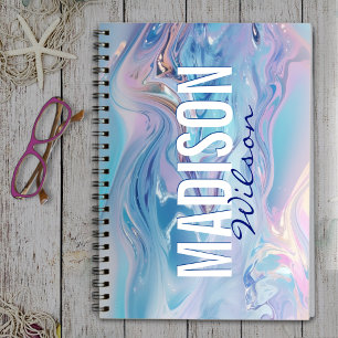 Cute aqua rosa girly marbling monogram anteckningsbok