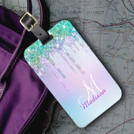 Cute Aqua Turcos Unicorn Glitter Drives monogram Bagagebricka