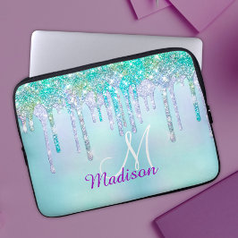 Cute Aqua Turcos Unicorn Glitter Drives monogram Laptop Fodral