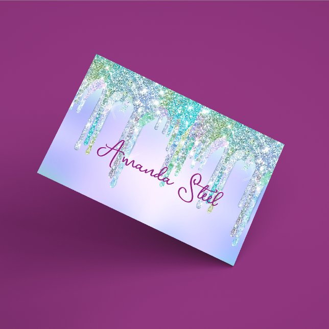 Cute Aqua Turcos Unicorn Glitter Drives monogram Magnetiska Visitkort (Skapare uppladdad)