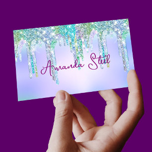 Cute Aqua Turcos Unicorn Glitter Drives monogram Visitkort