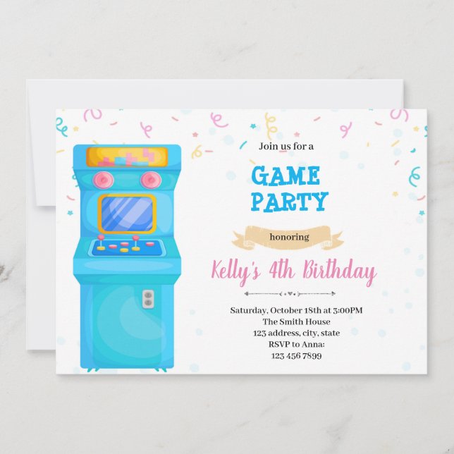 Cute Arcade Party-inbjudan Inbjudningar (Framsida)