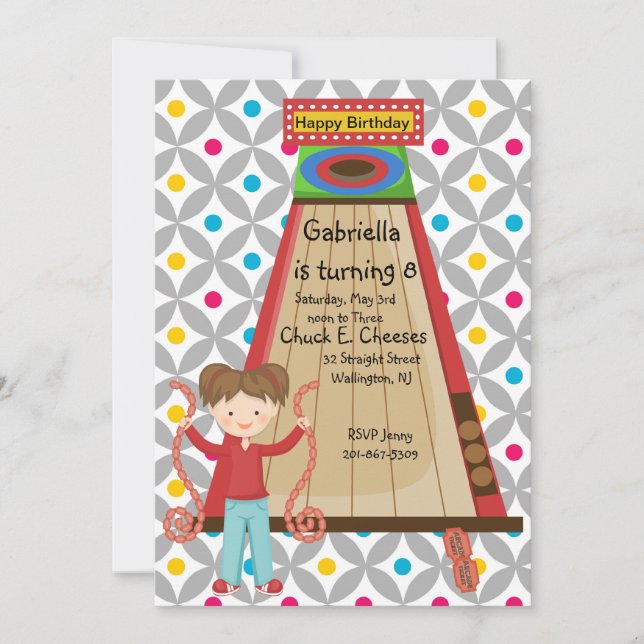 Cute Arcade Skee Boll Girls, födelsedagsinbjudan Inbjudningar (Framsida)