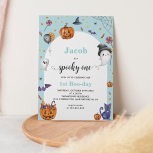 Cute Arch Blue Spooky Ett första Halloween-födelse Inbjudningar