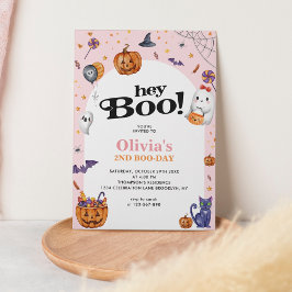Cute Arch Rosa Hej Boo Halloween Barns födelsedag Inbjudningar