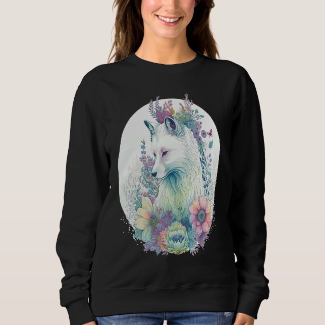 Cute Arctic Fox Flower Crown Animal T Shirt (Framsida)