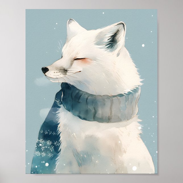 Cute Arctic Fox Nursery Wall Art Watercolor Poster (Framsidan)