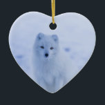 Cute Arctic Fox on Snowy Winter Background Julgransprydnad Keramik<br><div class="desc">Ornament med ett foto av en vit arktisk räv. Ett vintersnöslandskap omger denna vackra varelse.</div>