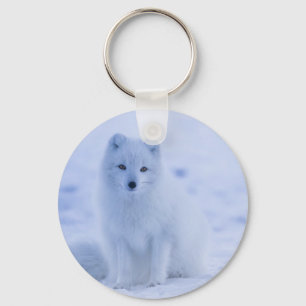 Cute Arctic Fox on Snowy Winter Background Nyckelring