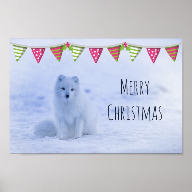 Cute Arctic Fox on Snowy Winter Background Poster (Framsidan)