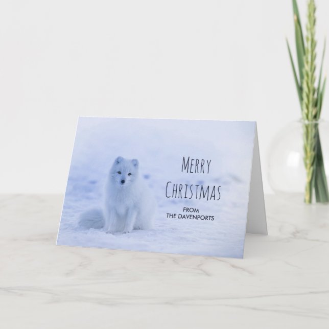 Cute Arctic Fox på Snö God jul Kort (Framsida)