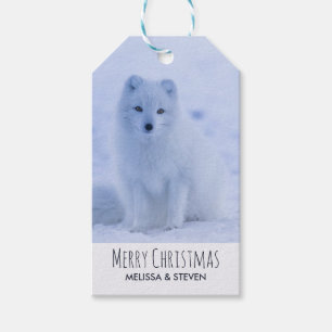 Cute Arctic Fox på Snö God jul Presentetikett